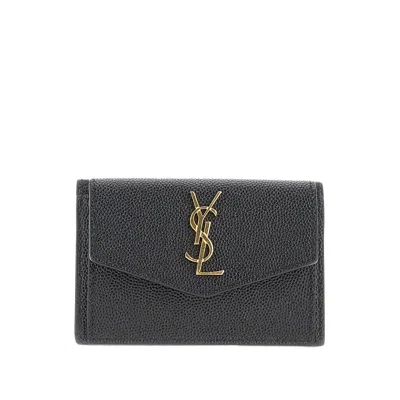 SAINT LAURENT 'UPTOWN' GRAIN DE POUDRE LEATHER CARD CASE