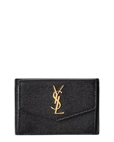 Saint Laurent Uptown Textured-leather Cardholder In Black