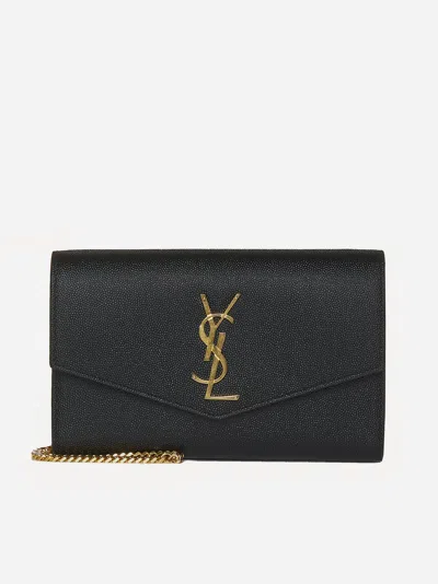 Saint Laurent Uptown Leather Chain Wallet Bag In Black