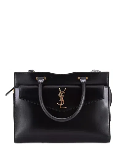 Pre-owned Saint Laurent Uptown Leather Medium Tote Bag In Black
