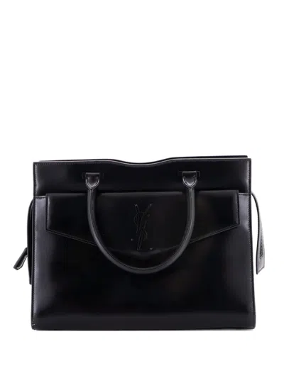Pre-owned Saint Laurent Uptown Leather Medium Tote Bag In Black
