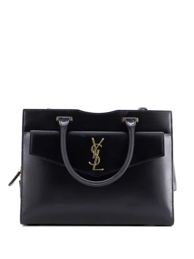 Pre-owned Saint Laurent Uptown Leather Medium Tote Bag In Black