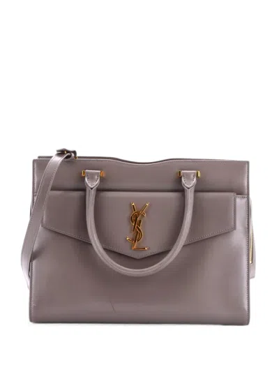 Pre-owned Saint Laurent Uptown Leather Medium Tote Bag In Grey