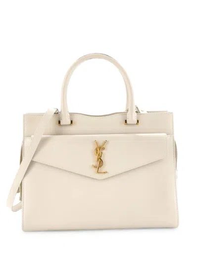 Pre-owned Saint Laurent Uptown Leather Medium Tote Bag In Neutral