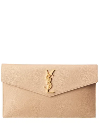 Saint Laurent Uptown Leather Pouch In Beige