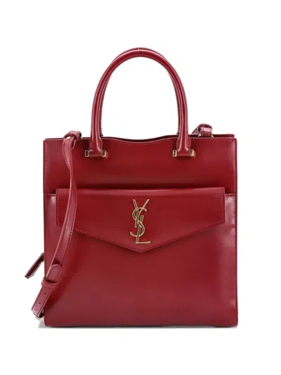 Pre-owned Saint Laurent Uptown Leather Small Tote Bag In Red