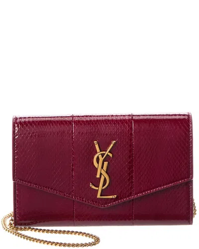 Saint Laurent Uptown Leather Wallet On Chain In Red