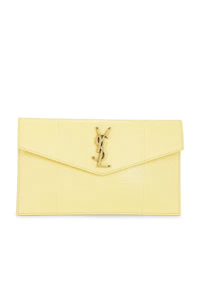 Saint Laurent Uptown Lizard Pouch In Soft Lemon