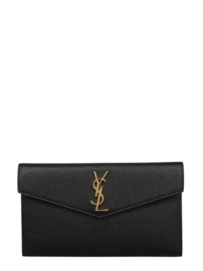 Saint Laurent Uptown Medium Leather Pouch Handbag 16 Cm X 27 Cm X 2 Cm In Black
