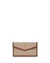 Saint Laurent Uptown Medium Ysl Monogram Canvas Clutch Bag In Beige