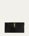 Saint Laurent Uptown Medium Ysl Monogram Croc-embossed Pouch Bag In Black