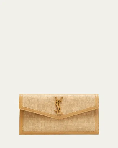 Saint Laurent Uptown Micro Raffia/leather Envelope Flap Pouch Wallet