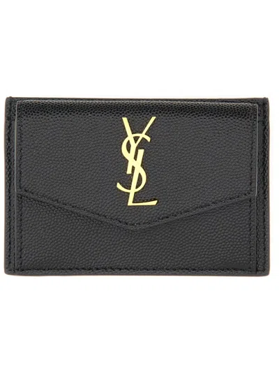 Saint Laurent Uptown Mini Leather Card Case 10.5cm X 7cm X 1.5cm In Black