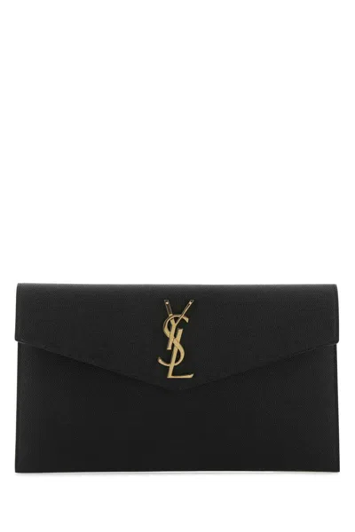 Saint Laurent Uptown Mini Leather Clutch Bag In Black