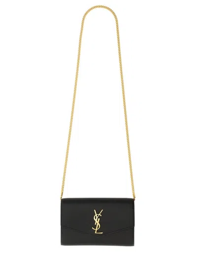 Saint Laurent Uptown Mini Wallet With Chain In Black