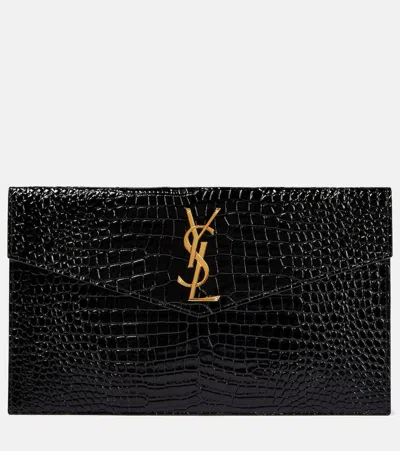 Saint Laurent Clutch Uptown Aus Lackleder In Nero