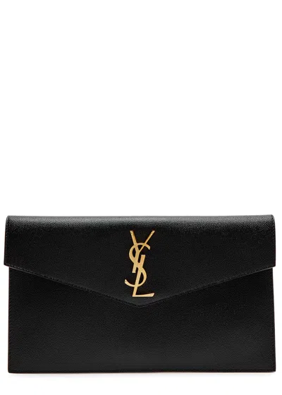 Saint Laurent Uptown Pebbled Leather Pouch, Leather Bag, Black