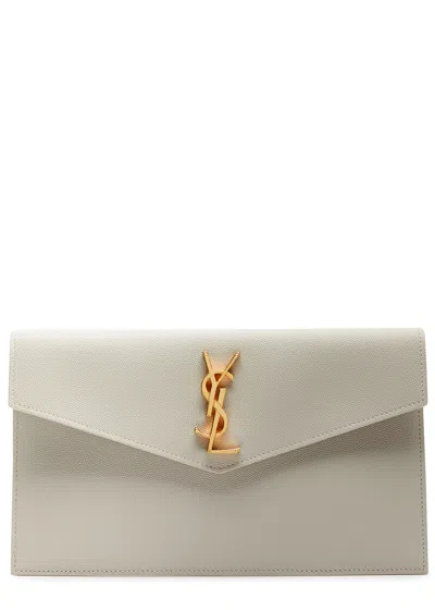 Saint Laurent Uptown Pebbled Leather Pouch In Neutral