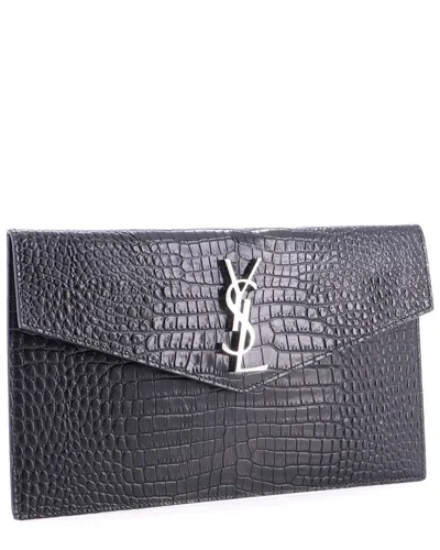 Saint Laurent Uptown Pouch Crocodile Embossed Leather (authentic Pre-loved)