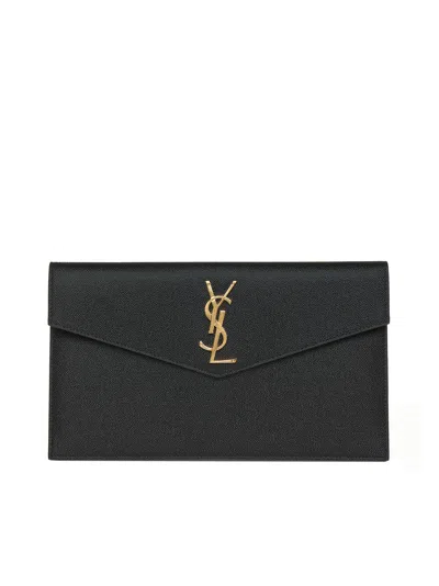 Saint Laurent Uptown Pouch In Grain De Poudre Embossed Leather In Black