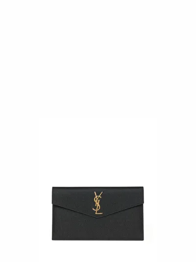 Saint Laurent Uptown Pouch In Grain De Poudre Embossed Leather In Black