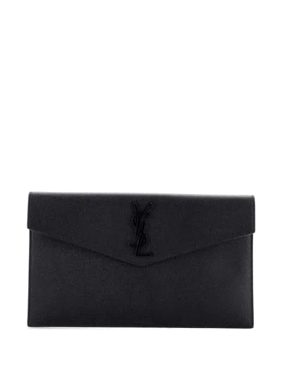 Pre-owned Saint Laurent Uptown Pouch Leather Clutch Bag In Black