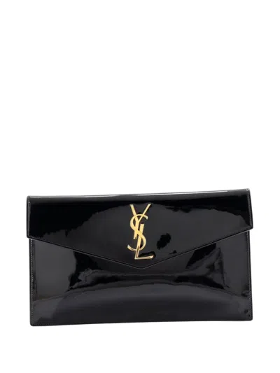 Pre-owned Saint Laurent Uptown Pouch Patent Clutch Bag In Black
