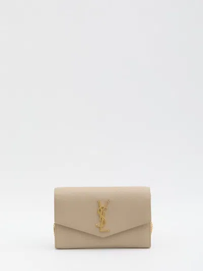 Saint Laurent Uptown Pouch With Chain In Sand