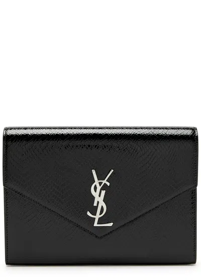 Saint Laurent Uptown Pthyon-effect Leather Pouch In Black