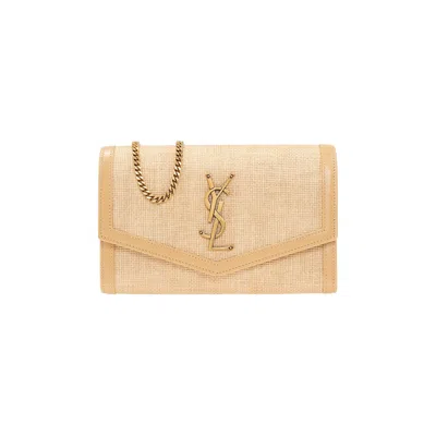Pre-owned Saint Laurent Uptown Raffia Wallet On Chain 'natural Beige' | Tan | Women's Size Onesize