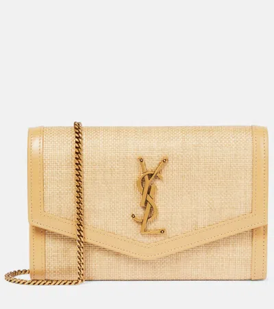 Saint Laurent Uptown Raffia Shoulder Bag In Nude