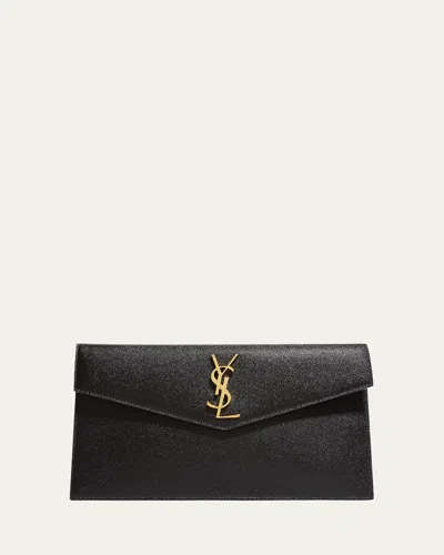 Saint Laurent Uptown Ysl Pouch In Grained Leather In Black