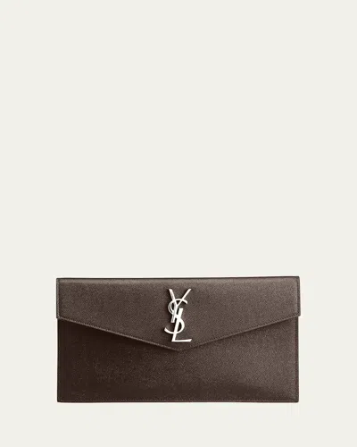 Saint Laurent Uptown Ysl Pouch In Grained Leather In Dark Gray