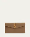 Saint Laurent Uptown Ysl Pouch In Grained Leather In Taupe
