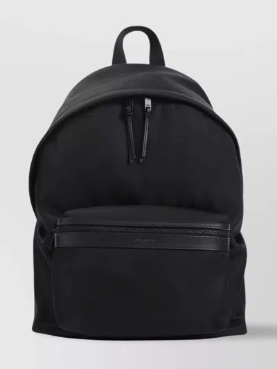 Saint Laurent Urban Nylon Backpack With Front Zip Pocket In Black