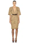 Saint Laurent Saharienne Dress In Beige Fonce