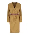 Saint Laurent Women's Cotton Twill Midi Dress In Brown