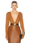 Saint Laurent V-neck Bodysuit In Cognac