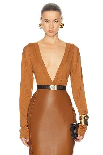 Saint Laurent V-neck Bodysuit In Cognac