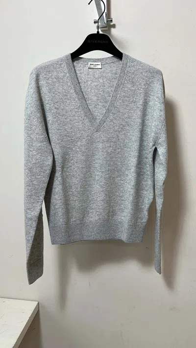 Saint Laurent V-neck Cashmere Jumper In Gray