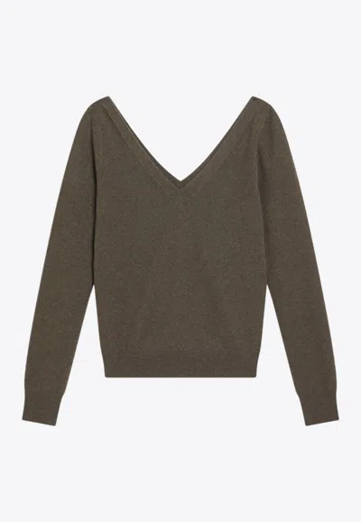 Saint Laurent V-neck Cropped Sweater In Green