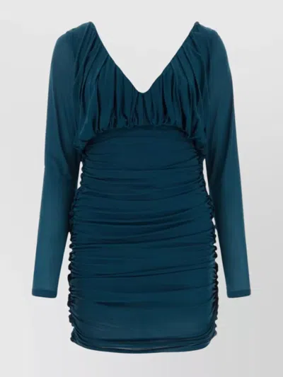 Saint Laurent Teal Green Jersey Mini Dress In Blue