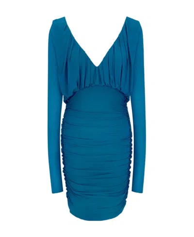 Saint Laurent Teal Green Jersey Mini Dress In Blue