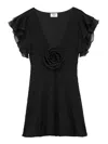 Saint Laurent V-neck Dress In Embroidered Muslin In Black