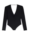 Saint Laurent V-neck Fine-knit Bodysuit In Black