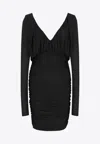 Saint Laurent V-neck Gathered Mini Dress In Black