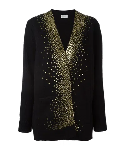 Saint Laurent V-neck Knitted Cardigan In Black