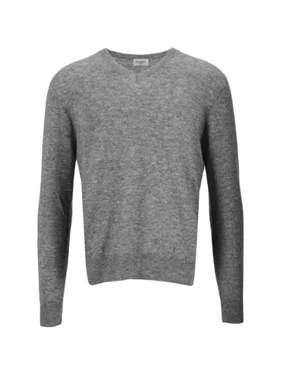 Saint Laurent Cashmere Silk V Neck Knit Pullover In Gray