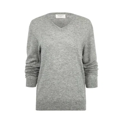 Pre-owned Saint Laurent V-neck Long-sleeve Jumper 'light China Grey' | Women's Size S In Gray