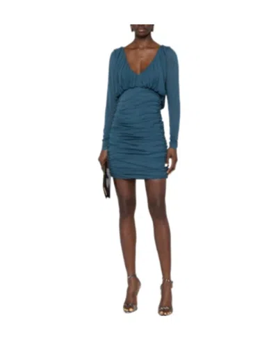 Saint Laurent Teal Green Jersey Mini Dress In Blue